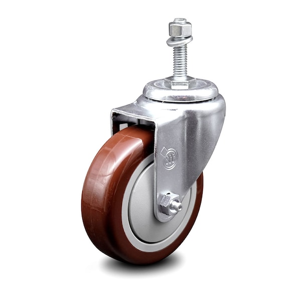 Service Caster 4 Inch Maroon Polyurethane Wheel Swivel 10mm Threaded Stem Caster SCC SCC-TS20S414-PPUB-MRN-M1015 - main